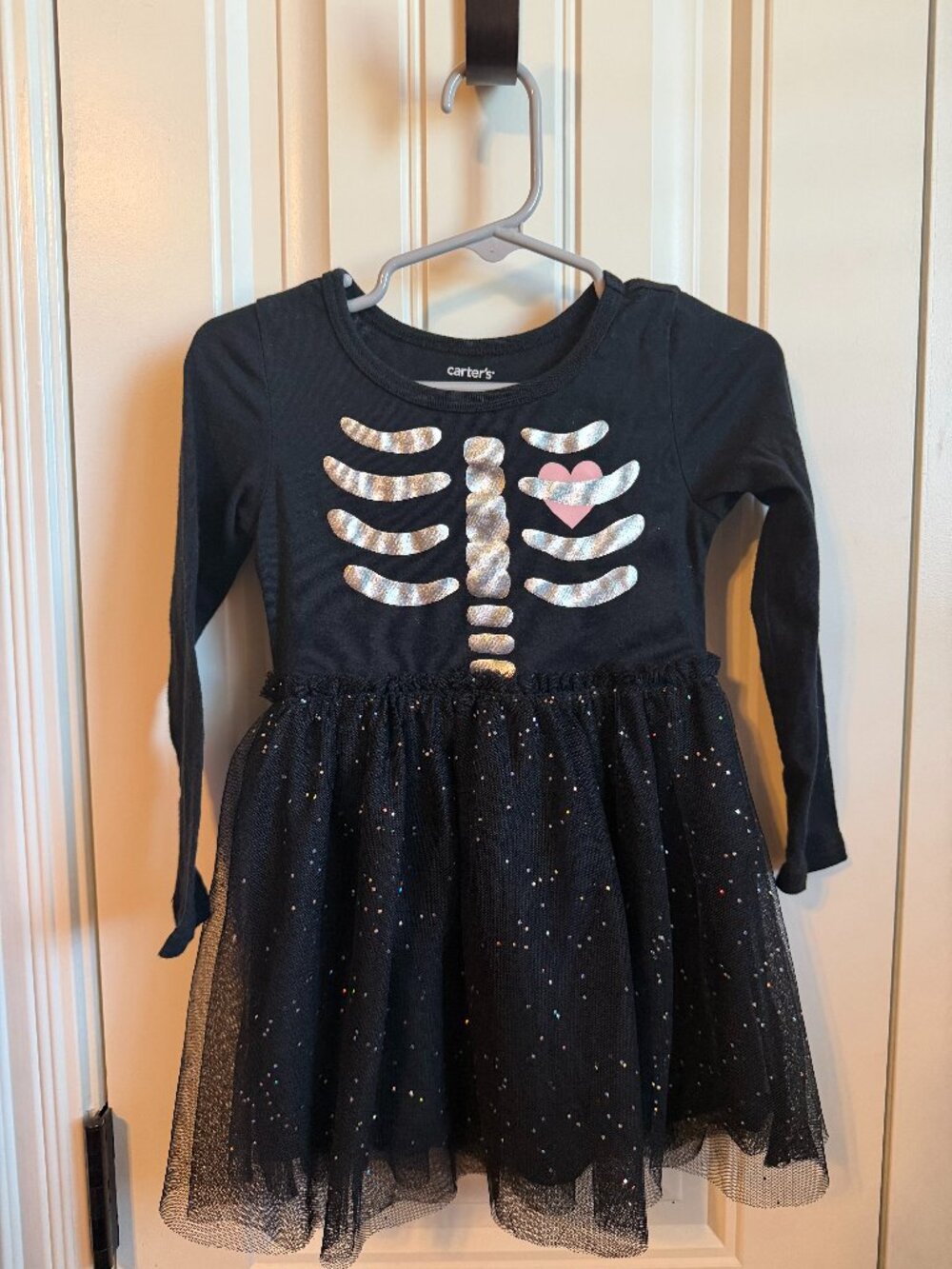 Long Sleeved Toddler Skeleton Dress with Glittery skirt